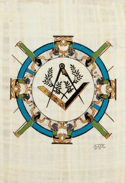 FRANC-MACONNERIE Symboles maçonniques

Deux gouaches sur papyrus l'une représentant...