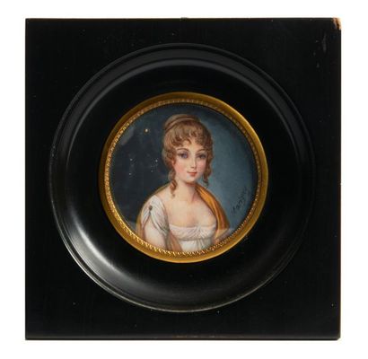 MINIATURE Ecole française dans le goût du XIXe siècle

Portrait présumé de la Baronne...