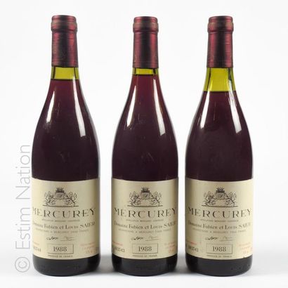 BOURGOGNE 3 bouteilles MERCUREY 1988 Domaine Fabien & Louis Saier 
(niveau : 1 à...