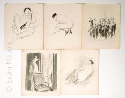 Roger TESTU dit TETSU (1913-2008) 5 estampes reproduisant des dessins à sujet humoristique...