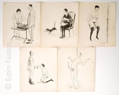 Roger TESTU dit TETSU (1913-2008) 5 estampes reproduisant des dessins à sujet humoristique...