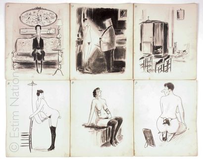 Roger TESTU dit TETSU (1913-2008) 6 estampes reproduisant des dessins à sujet humoristique...
