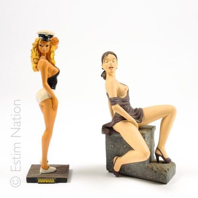 MANARA D'APRES Ensemble de deux figurines en résine polychrome : 
- "MIEL" portant...
