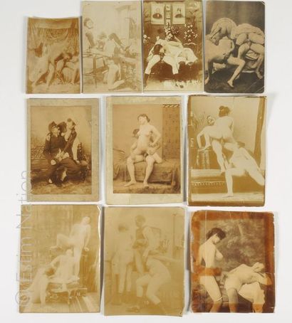 PHOTOGRAPHIES EROTIQUES. VERS 1900 Ensemble de 25 tirages sur papier albuminé certaines...