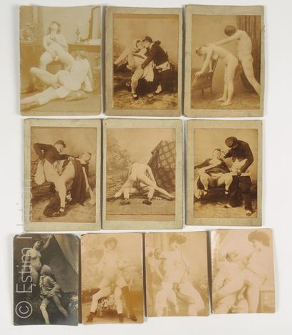 PHOTOGRAPHIES EROTIQUES. VERS 1900 Ensemble de 25 tirages sur papier albuminé certaines...