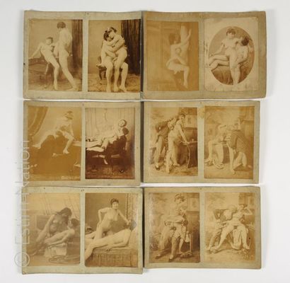 PHOTOGRAPHIES EROTIQUES. VERS 1900 Ensemble de 12 tirages d'époque sur papier contrecollés...