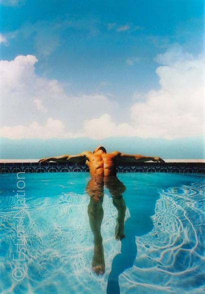 ANONYME "Nu masculin dans une piscine" 
Tirage sur plaque d'aluminium sous plexiglas....