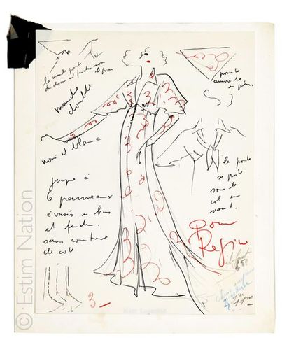 LAGERFELD Karl 5 original haute couture fashion drawings and sketches, drawn by Mr....