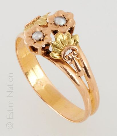 BAGUE FIN XIXème siècle Ring in 18K (750/°°) yellow and pink gold with two small...