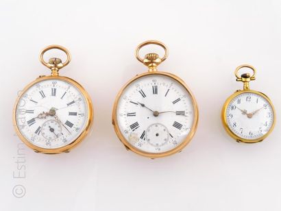 MONTRES DE POCHE EN OR Lot de trois montres de poche en or jaune 18K (750 millièmes)...