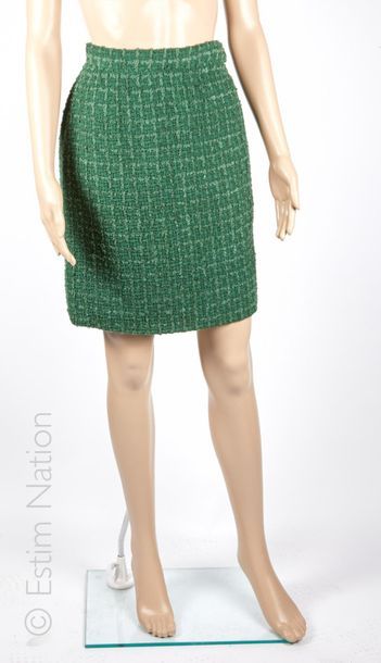 GIVENCHY Haute Couture (manque griffe) JUPE droite en tweed de laine vert (env T...