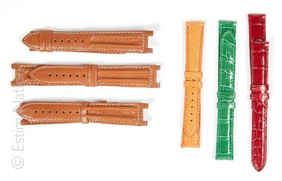 CARTIER VINTAGE SET OF SIX WATCH BRACELETS in leather, one in lizard and two in alligator...