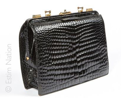 LA BAGAGERIE VINTAGE, ANONYME SMALL BAG with flap in glossy black python (17.5 x...