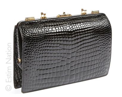 LA BAGAGERIE VINTAGE, ANONYME SMALL BAG with flap in glossy black python (17.5 x...