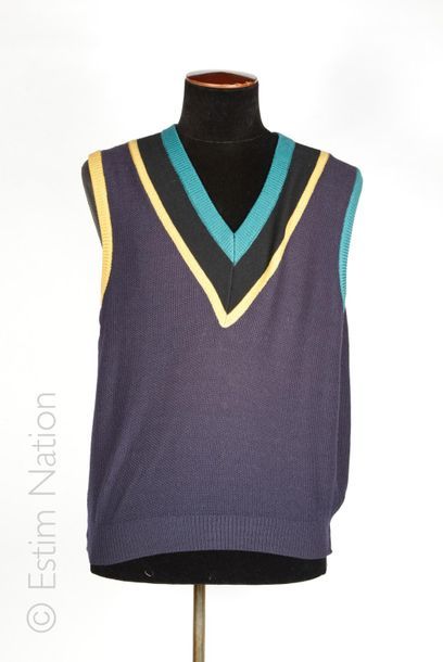 YVES SAINT LAURENT POUR HOMME VINTAGE, CACHAREL Sleeveless PULL in wool knit tricolour...