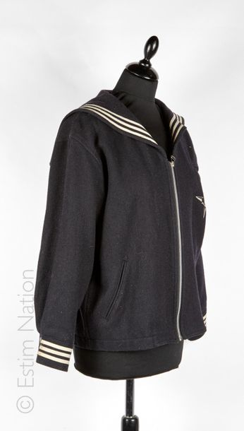 PAKOU COUTURE VINTAGE, SCHOOL RAG, 7/8 th coat in navy wool gabardine, three patch...
