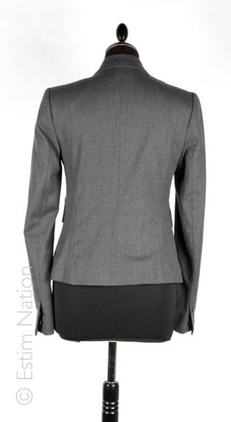 JOSEPH Fitted jacket in grey wool, buttons on cuffs, striped lining, two pockets...