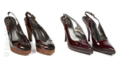 PRADA, STUART WEITZMAN TWO PAIRS OF SANDALS in patent leather: the first one plum...