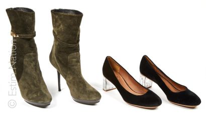 BURBERRY, SEE BY CHLOE PAIR OF BOOTS in hunter green suede with gold buckles (P 40)(small...