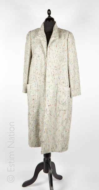 CHLOE vintage MANTEAU en laine gris clair moucheté façon tweed, à même, deux grands...