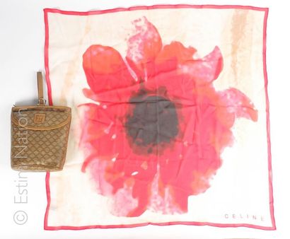 CELINE VINTAGE, CELINE Hand-held POCKET in coated canvas with caramel logo, pocket...