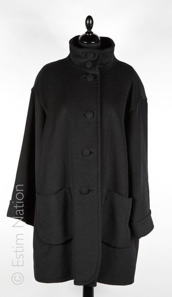 LOUIS FERAUD, FA CONCEPT maxi COAT in black cashmere and angora wool, high collar,...