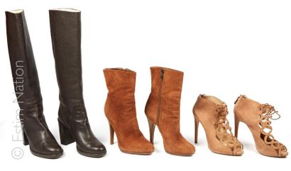 AQUA AZZURA, ALEXANDRE BIRMAN Pair of brown grained leather high boots (P 40)(small...