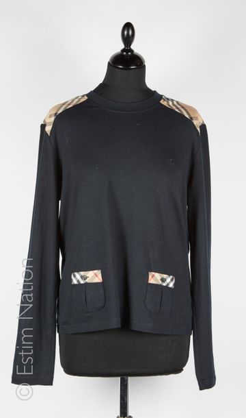 BURBERRY, TELA TOP in black stretch cotton enhanced with tartan (T XL), wide and...