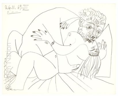 PICASSO D'APRES - AU BAISER D'AVIGNON After Pablo PICASSO (1881-1973) 

Couple entwined
Lithograph...