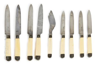 MAISON CARDEILHAC Knife set with ivory and silver handle, steel blade, comprising...