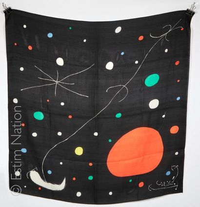 MIRO Joan (d'après). MAEGHT. VERS 1970 Important printed fabric with black background...