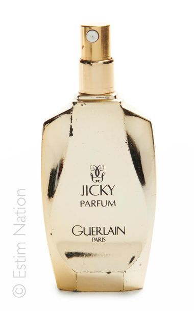 GUERLAIN "Jicky" Spray bottle in golden colour, title on one side "Jicky Parfum Guerlain...