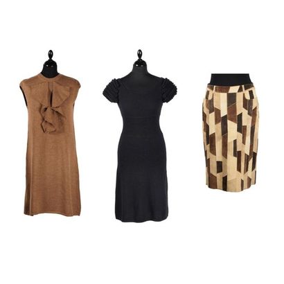 JOSEPH, ANONYME Straight DRESS in praline wool knit with a frill (T S) (light pilling),...