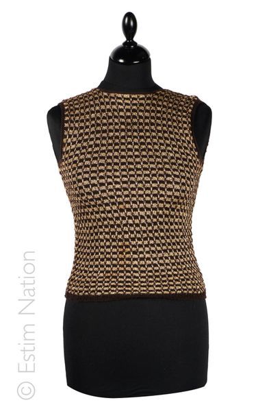 ANONYME Vintage TOP in wool knit and gold lurex (approx T S), SKIRT in beige wool...