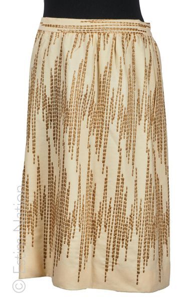 ANONYME Vintage TOP in wool knit and gold lurex (approx T S), SKIRT in beige wool...