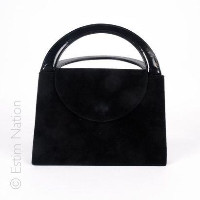 Yves SAINT LAURENT Rive Gauche PETIT SAC trapèze en porc velours, anses en cuir noir,...