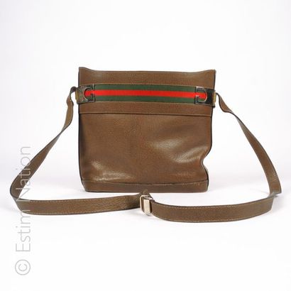 GUCCI vintage Bronze gloss pigskin bag with black and red strap, peccary interior,...