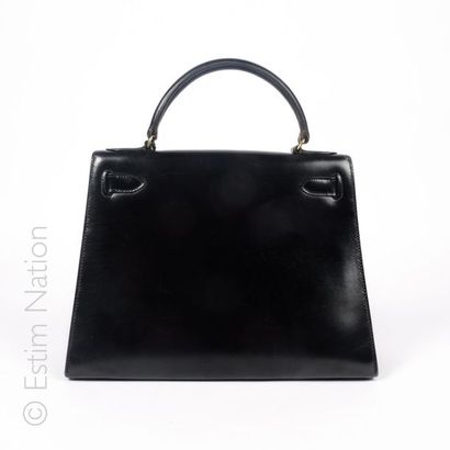 HERMES PARIS (1966) KELLY" BAG in black box with shoulder strap, gold-plated metal...