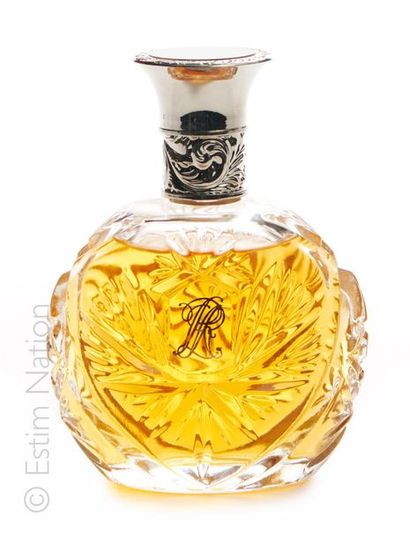 RALPH LAUREN "Ralph Lauren" Glass bottle, with floral decoration in hollow. Engraved...