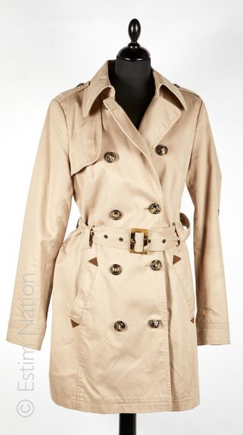 SET, MISSGUIDED TRENCH-COAT in beige cotton, double-breasted horn style, suede elbow...