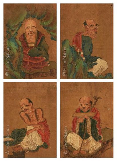 CHINE Portraits of men
4 drawings in colours, one of which bears a legend
Late 19th...