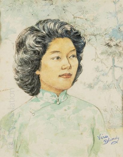 VERA BLANDY "Portraits of Thai Women"
Two watercolors on signed paper. 
Dimensions:...
