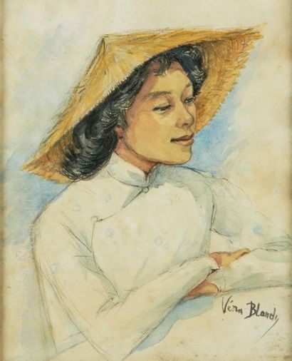 VERA BLANDY "Portraits of Thai Women"
Two watercolors on signed paper. 
Dimensions:...