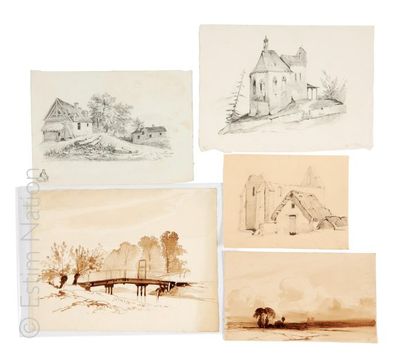 Lot de dessins 19e siècle Lot composé de :
- 8 dessins au crayon représentant des...