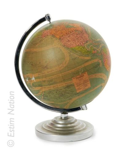 GLOBE TERRESTRE Petit globe terrestre lumineux "Perrina" à base circulaire à degrés...