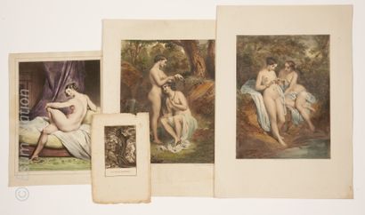 GRAVURES ANCIENNES - NUS Set of colour engravings and lithographs on the theme of...