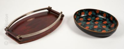 ARTS DE LA TABLE Serving tray with two handles in varnished wood, decorated with...
