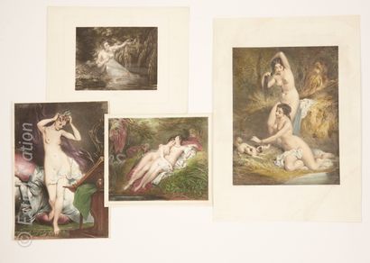 GRAVURES ANCIENNES - NUS Ensemble de gravures et gravures en couleurs et lithographies...