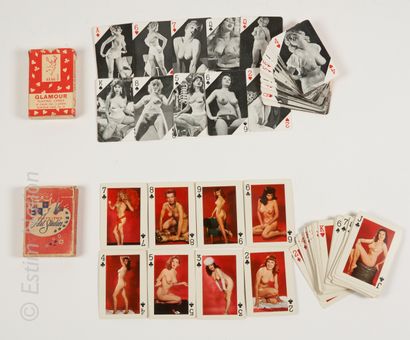 JEUX DE CARTES EROTIQUES - 1950-1960 Lot de 4 jeux de cartes (noir et blanc, couleurs)...