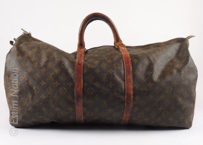 LOUIS VUITTON vintage KEEPALL BAG 60 cm in Monogram canvas and natural leather, monogrammed...